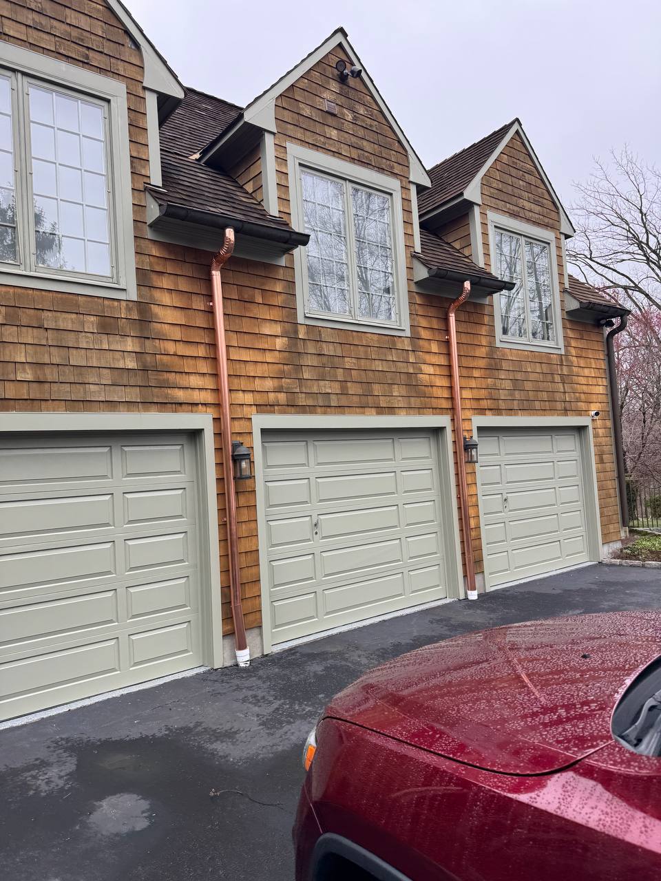 Copper downspout installation