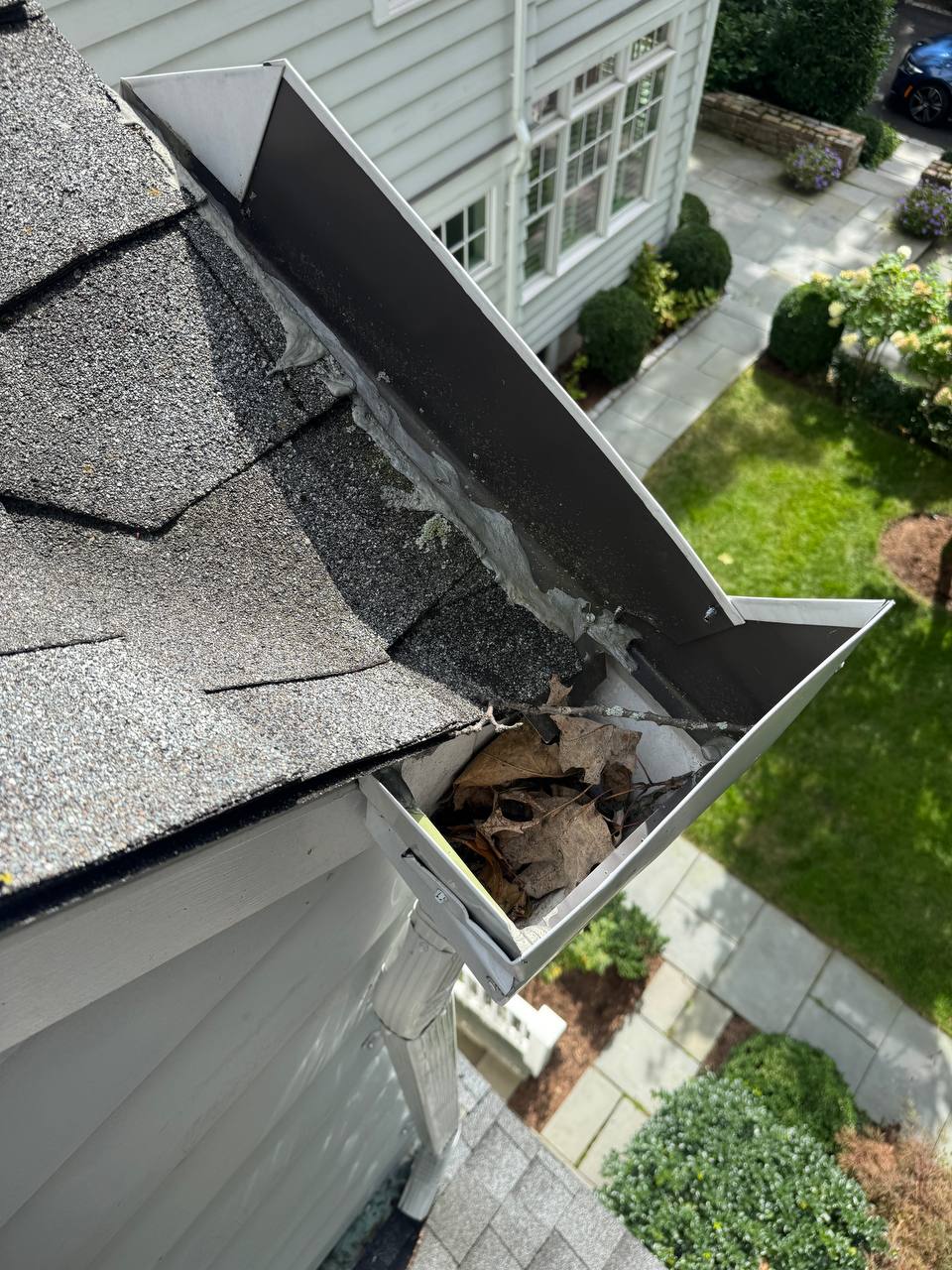 Debris at a roof corner